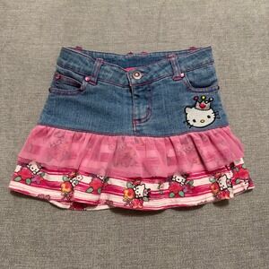 Hello Kitty Sanrio Toddler Girls Denim Skort Pink Mesh Ruffle Floral 3T